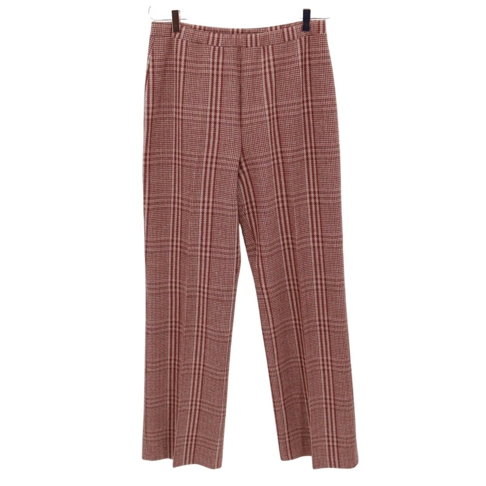 Plaid Pull On Pants Womens L Rust‎ Retro Classic Preppy Hippie Office Business